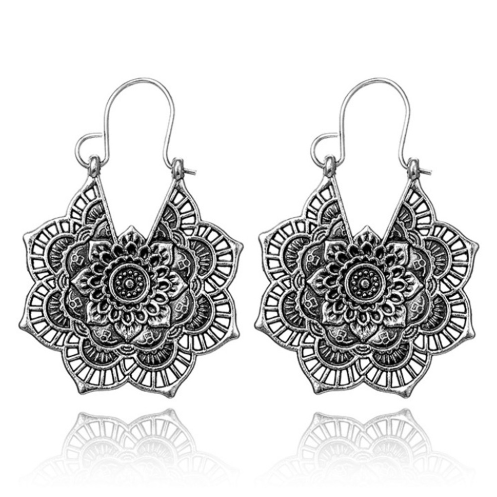 New! Silver mandala boho earrings